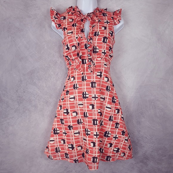 Betsey Johnson Dresses & Skirts - Vintage Betsey Johnson Dress Womens 4 Red Ruffle Keyhole Flare Sundress USA
